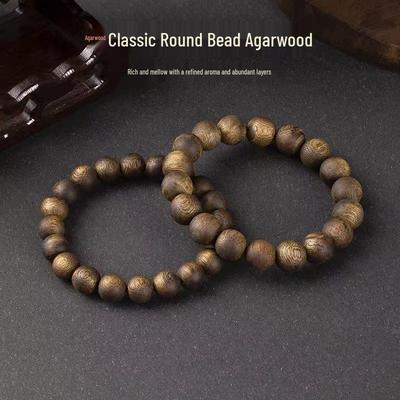 Pulseira de Contas Redondas Qinan Verde Yingge de Agarwood Alto Teor de Óleo - Genuína Estilo Literário Unissex