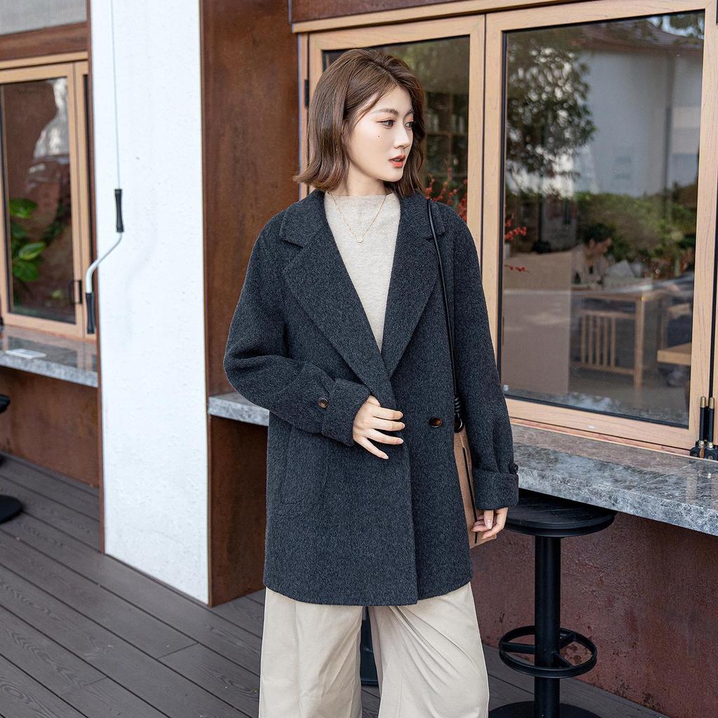 Gray Double-Sided Cashmere Coat - Korean Style Mid-Length Outerwear for Autumn/Winter