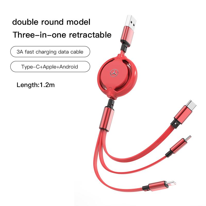 Car Interior 3 In 1 Charging Charger Cable Micro Type-C USB Hubcap Cover For Mercedes Benz AMG GLC GLE CLA W204 W205 W206 W211 VF6