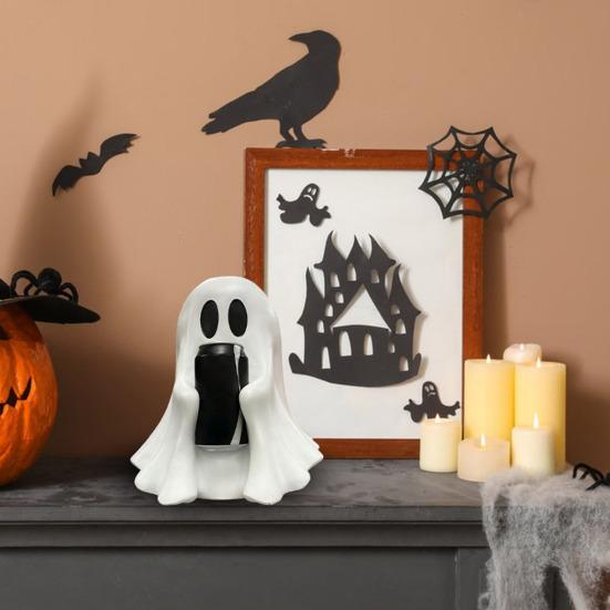 Halloweenská soška ducha Coca-Coly, roztomilý držák na nápoje ve tvaru ducha, stolní držák na plechovky s nápoji pro domácí kancelářskou výzdobu stolu