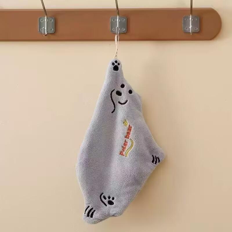 

1Pc 19x35cm Coral Fleece Polar Bear Hand Towel Quick Drying Children s Cartoon Towel Bathroom Absorbent Cloth 19x35cm серый