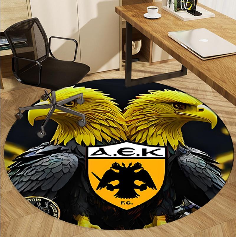 AEK Athens FC Pattern Round Rug, Indoor/Outdoor Mat, for Picnic, Gameroom, Bedroom, Office, Living Room, Home Decor Carpet, Birthday Gift