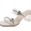 Fairy wind high-heeled slippers female summer wear 2025 new transparent rhinestone one-word drag crystal thick-heeled cool slippers