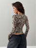 2025 Autumn European & American Style: Spicy Girl Sexy V-Neck Printed Long Sleeve Women's T-shirt