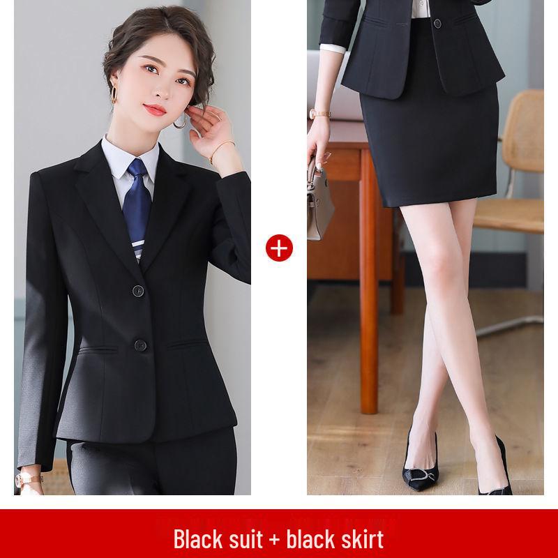 Women's Professional Two-Button Suit Set - Long Sleeve, Perfect for Spring and Autumn or College Student Interviews