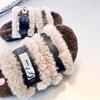 Autumn and winter metal buckle open-toed fluffy slippers women's 2025 new comfortable and lightweight plush warm slippers