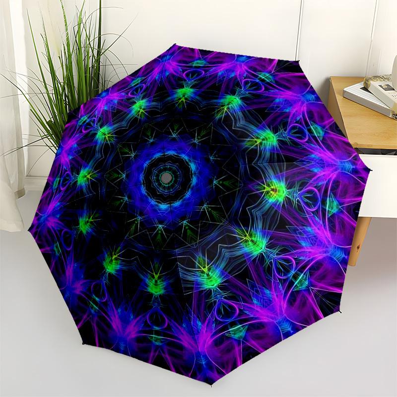 

1pc Neon Kaleidoscope Pattern Automatic Umbrella Portable Home Essential Umbrella, Iron Umbrella Structure Suitable for All Seasons yy251123130