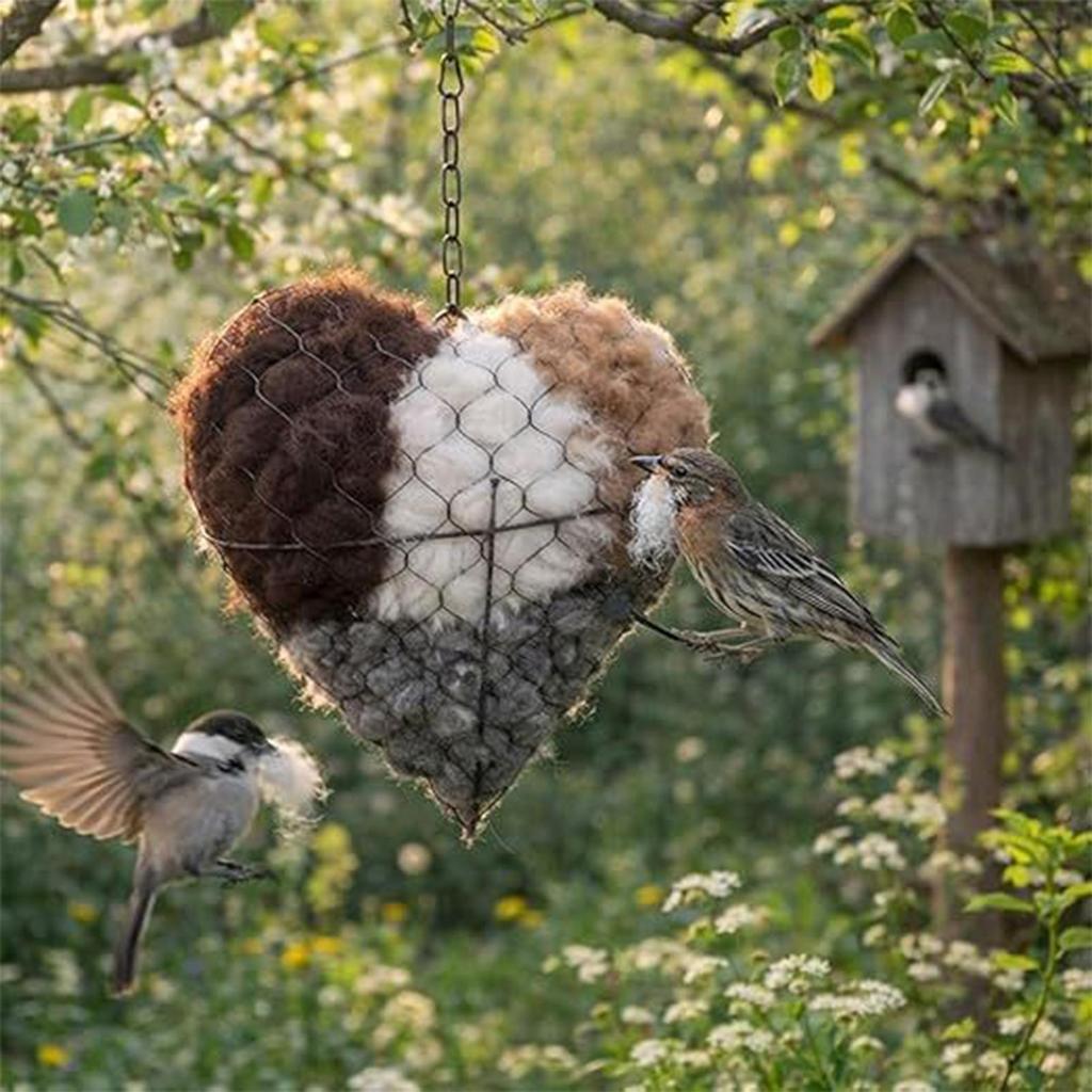 Bird Nesting Heart Refillable Hangable Outdoor Holder Fiber Bird Nesting Material for Parakeet Hummingbird Cockatiel Canary