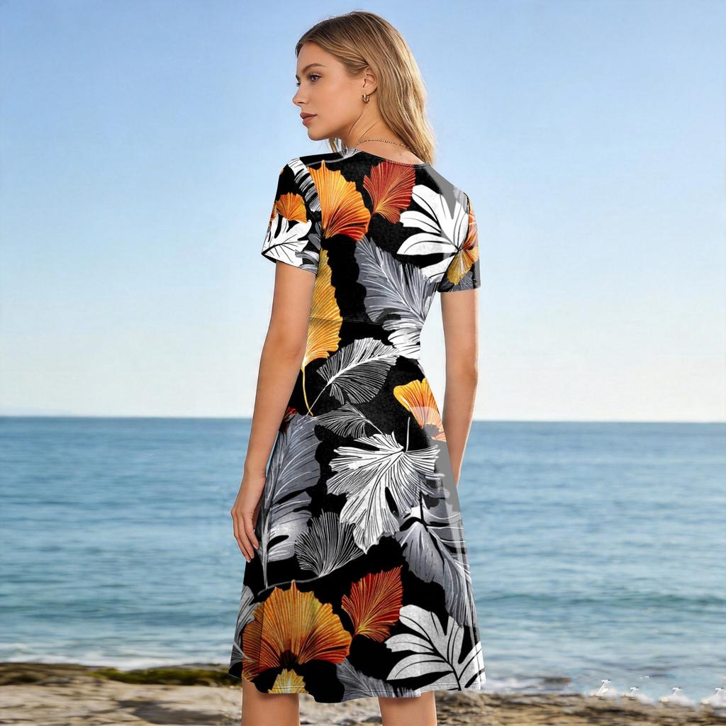 Summer Dresses for Women 2026 V Neck Short Sleeve Midi Dresses for Women Casual Dresses for Women Floral Dress
