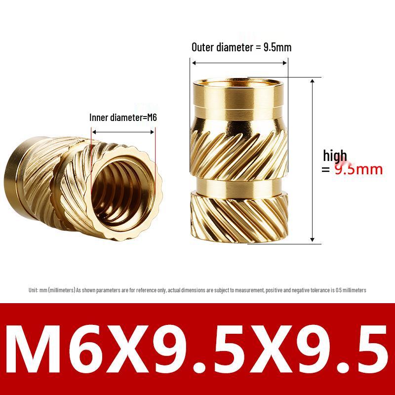 Tu Ba Copper Nut: Hot Melt, Double Diagonal, Knurled, Through-Hole Embedded Insert M1-M8.