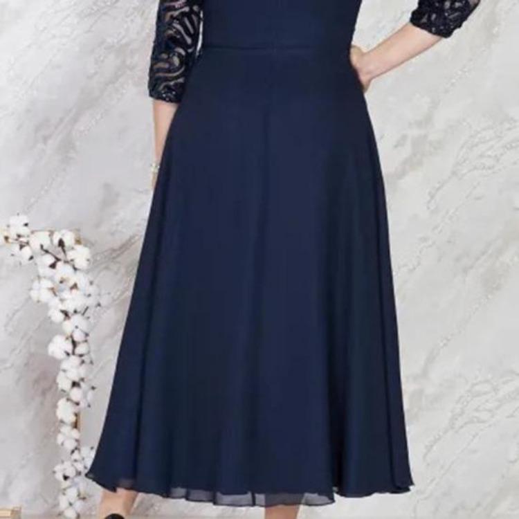 Evening Dress Plus Size Lace Embroidery Chiffon Patchwork A-Line O-Neck Half Sleeve High Waist Flowy Hem Long Dress Female Clothing