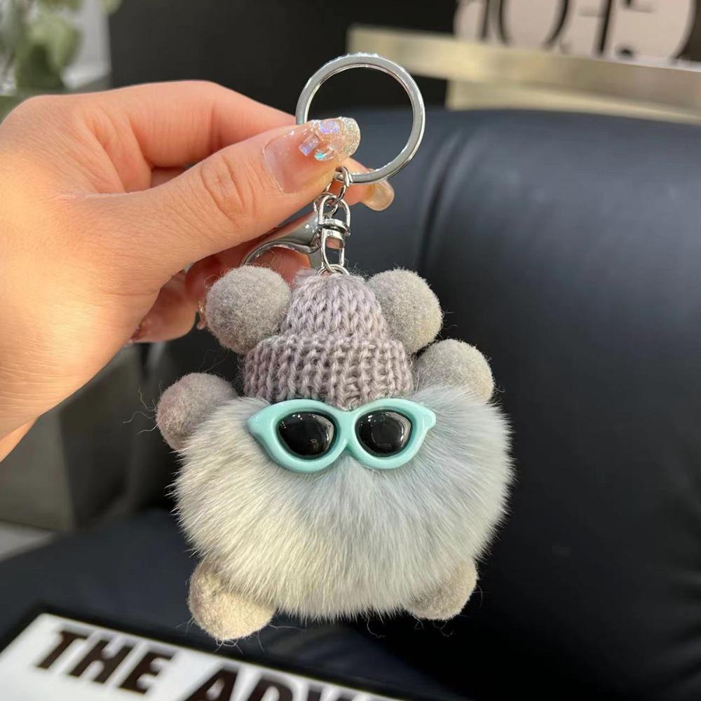 Imitation Plush Pendant Cartoon Coal Ball Key Bag Plush Doll Pendant Keychain Cute Solid Color Accessories