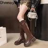 Winter Height Increase Knight High Women Boots Platform Thick Heels Shoes Female Belt Buckle Long Booties  De Muje