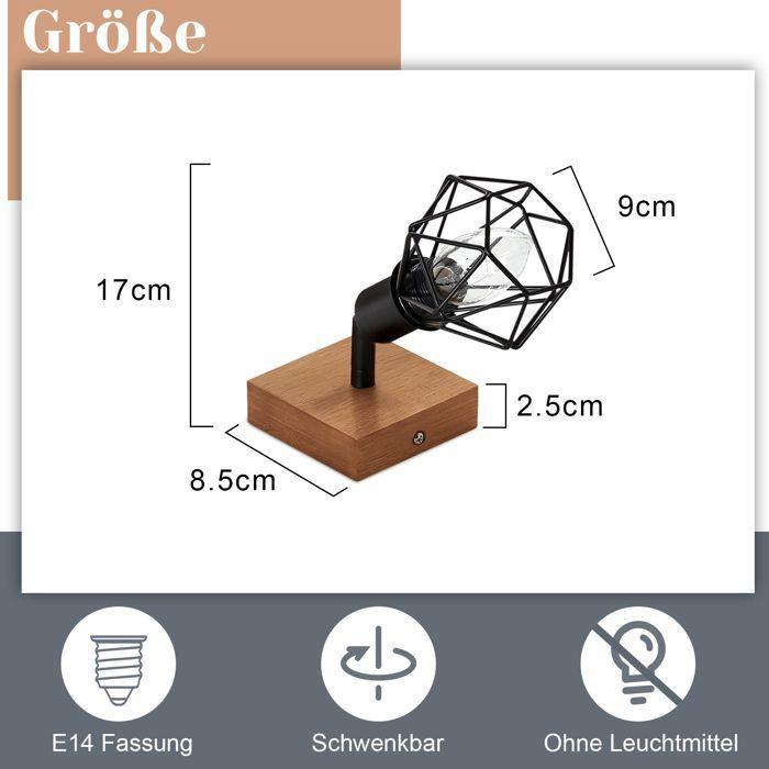 Spot de plafond - NETTLIFE - 1 ampoule E14 - métal & bois - orientable 350° - noir