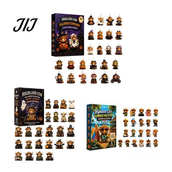Christmas Countdown Surprise 24 Days Highland Cow Advent Calendar 2026, for Seasonal Party Decorations Kids Adults, Acrylic Cattle Ornaments