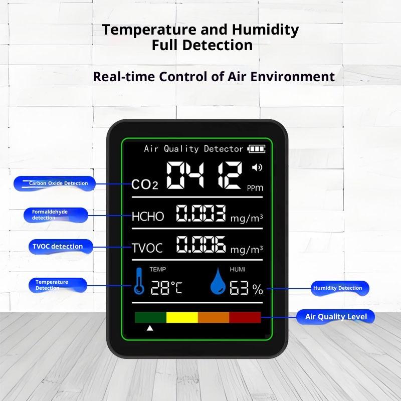 1 Set Co2 Tvoc Hcho Pm Meter Digital Temperature Humidity Tester Multifunctional Digital Air Quality Monitor Home Air Detector
