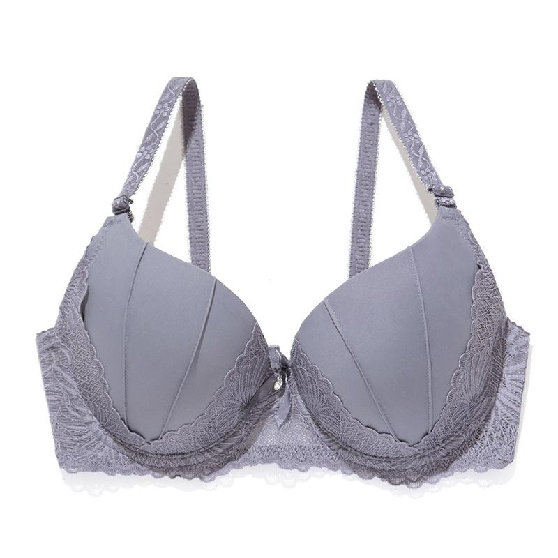 

Бюстгальтер пуш-ап в европейском и американском стиле с разноцветным бантом и кружевной отделкой, поддерживающий и скрывающий боковую ткань груди при маленькой груди 38/85B