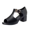 Soft leather fish mouth sandals summer Roman thick heels medium heel thick shoes