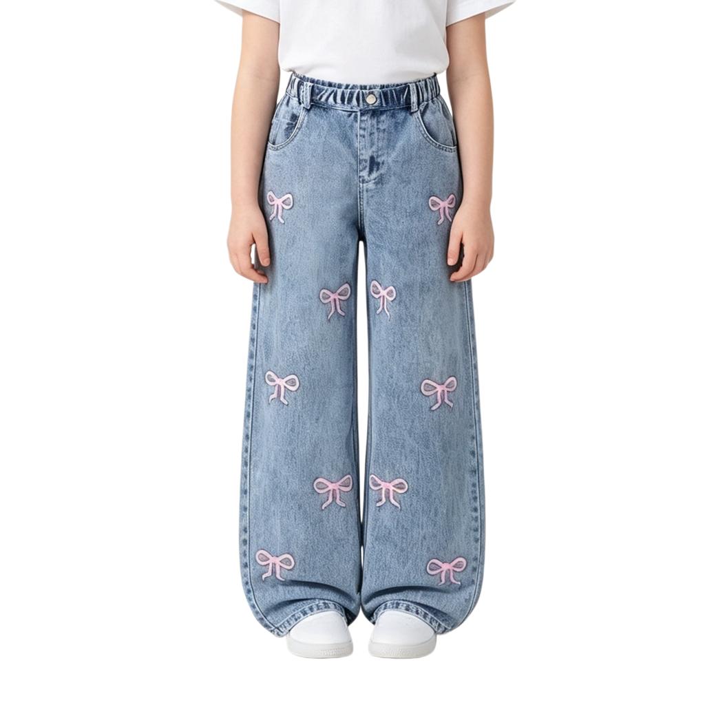 Girls' Jeans with Embroidered - Casual Denim Pants for Toddlers and Kids