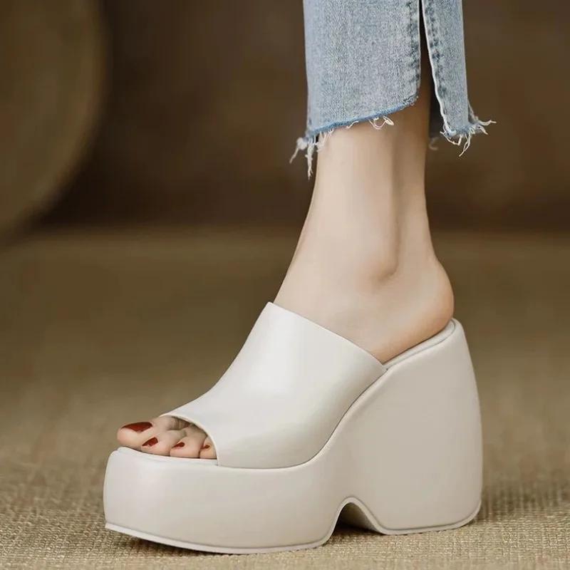 

Fashion 2025 New Open Toe Women s Slippers Fashion Super High Casual Slippers Women Summer Best Seller Solid Plus Size Platform Slippers 39 покинуть белый