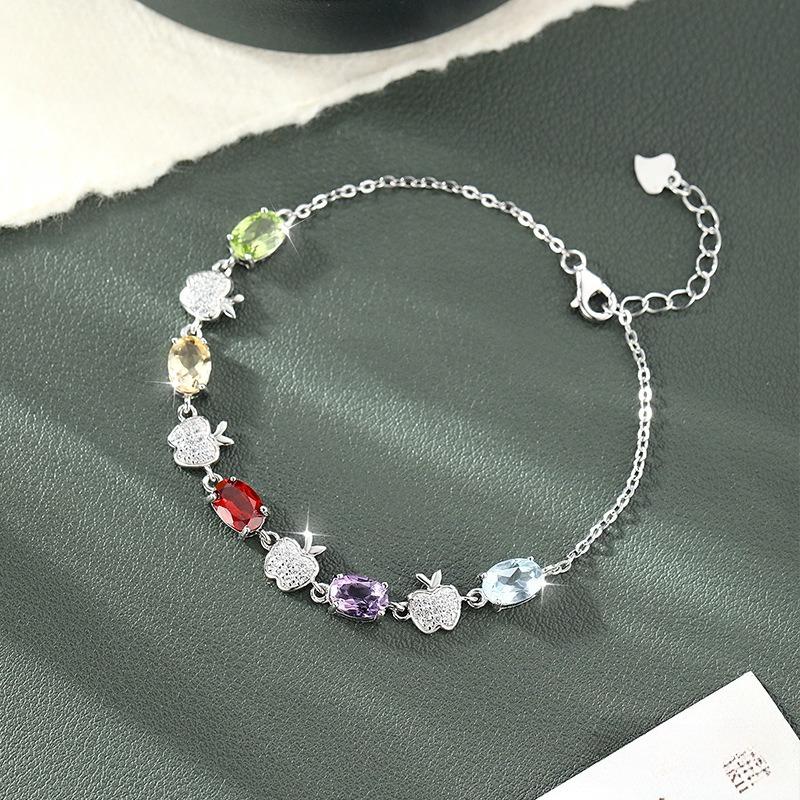 Light luxury rainbow egg-shaped crystal stone jewelry s925 sterling silver bracelet natural crystal apple design niche high-end fashion jewelry gifts