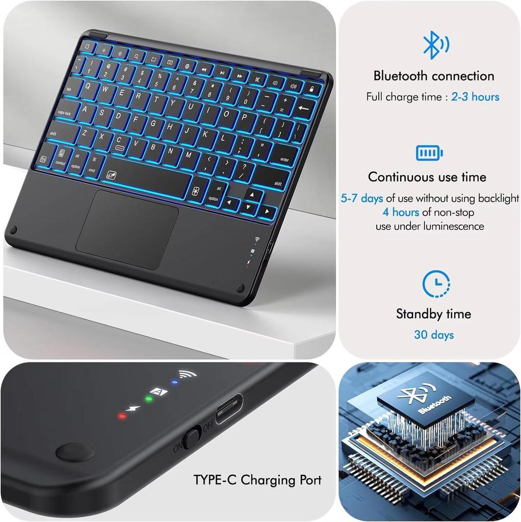 Samsung Tab A9 Plus Rotating Case with Backlit Keyboard & S9 Pen Slot
