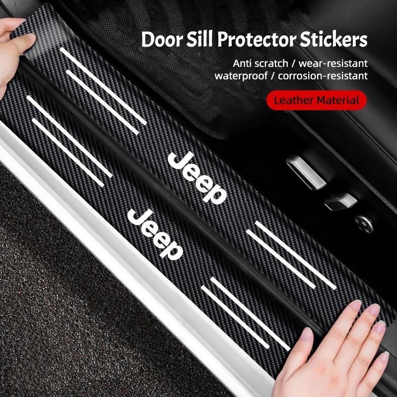 5PCS Car Door Sill Scuff Protector Carbon Fiber Anti-Scratch Sticker for Jeep Renegade Wrangler JK JL Grand Auto Exterior Parts