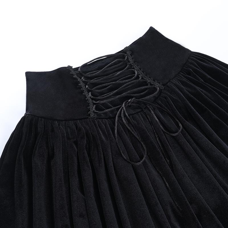 Gothic Vintage Black Lace Up Skirt Girl Croset Velvet Party Mini Skirts Streetwear