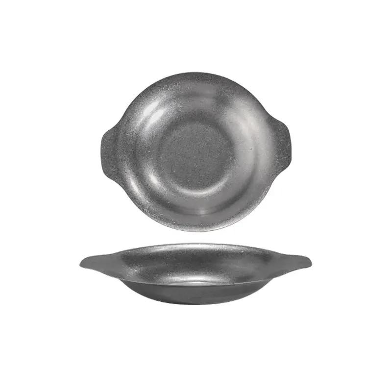 Retro stainless steel binaural dry pot plate, commercial golden spicy pot, crayfish shallow plate, sauerkraut fish pan