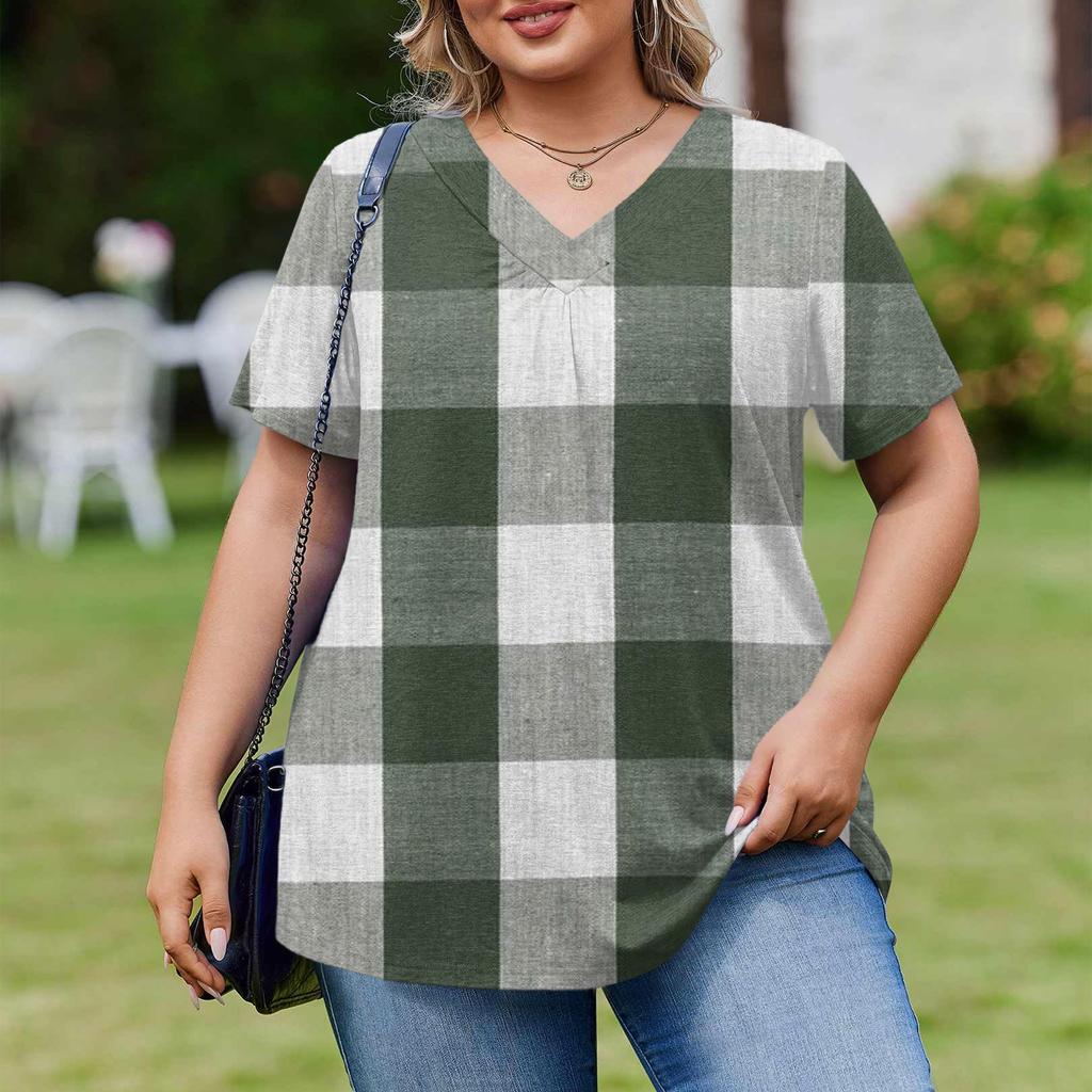 Women's Plus Size Fashionable Casual Loose-Fit Short Sleeve Elegant V Neck Blouse For Work