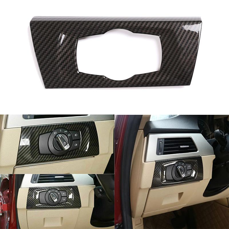 ABS Carbon Fiber Car Headlight Switch Decorative Frame Cover Trim For BMW 3 Series E90 2005-2012