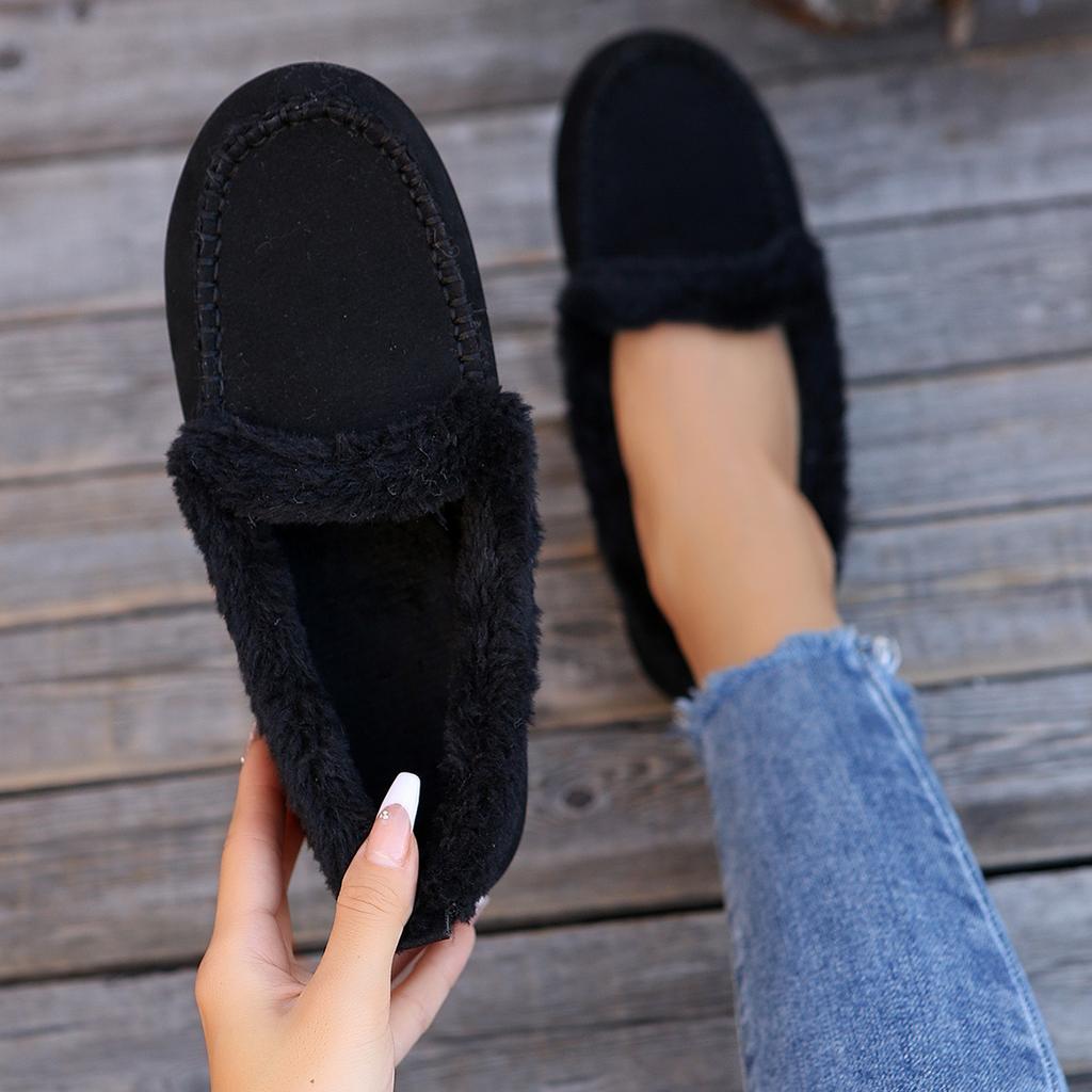 Aphixta Myke Pelsmokasiner Flate Damesko Slip-on Søm Casual Rund Tå Flats Dame Klassisk Sko Høst Vinter Mokasiner