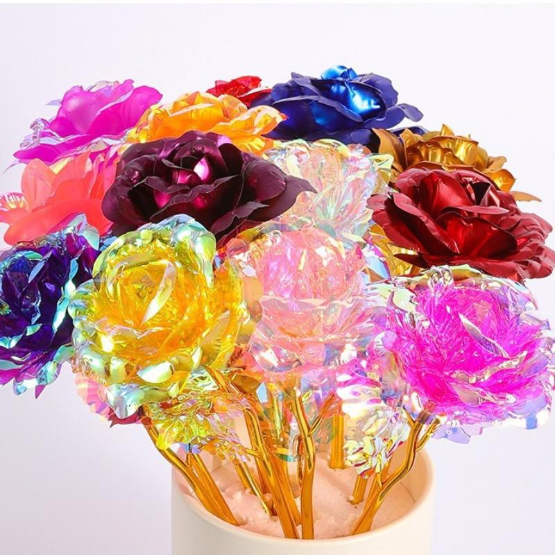 5Pcs 24K Foil Plated Rose Valentine'S Day Creative Gift Gold Rose Lasts Forever Love Wedding Decor Lover Lighting Roses