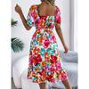 Rochie Florală de Damă Rochie Casual Florală cu Gât Pătrat Mânecă Scurtă cu Volan în Talie Rochie A-Line Rochii Largi