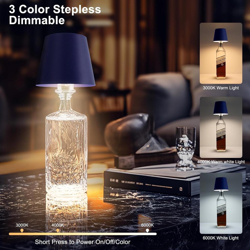 Wine Bottle Lamp, 2025 New 3 Color Rechargeable Wireless Bottle Lamp for Liquor Bottles with Touch Dimming for Parties, Restaurants & Home Decor