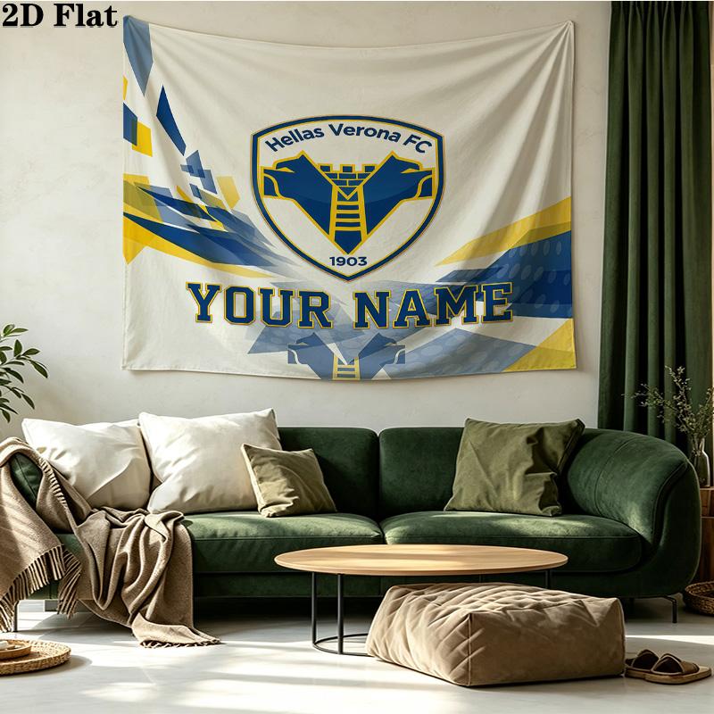 Custom Name Hellas Verona FC Printed Tapestry – Wall Hanging for Bedrooms, Dorms, and Home Decor
