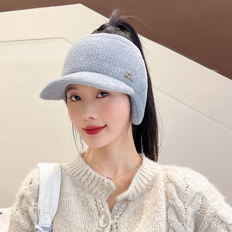 New Women Soft Winter Hat Faux Fur Warm Ponytail Cap Fashion Decorate Beanie Hat For Female Casual Earflap Knitted Hat