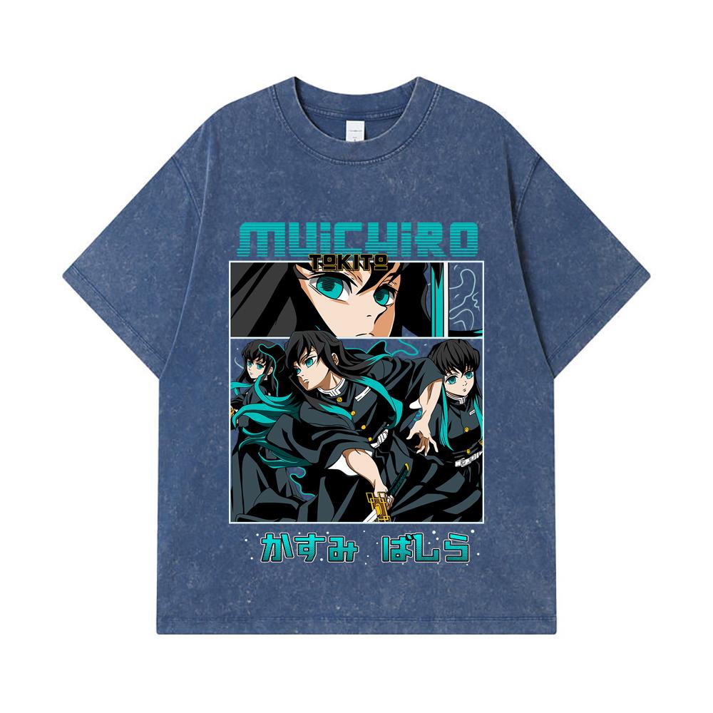 275 GSM Washed T-shirts 100% Cotton Demon Slayer V8 Mitsuri Print Unisex Heavy Cotton T Shirt