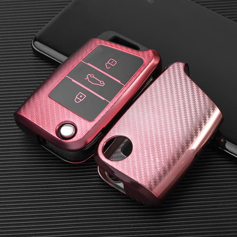 Car Key Case Cover Protector Protection Accessories TPU Carbon Fiber Car Key Case Auto for VW Golf-7 Tiguan-L POLO