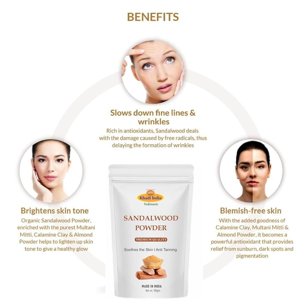 Combo Polvere Biologica di Curcuma Kasturi e Sandalo - 200g(Confezione da 2 x 100g) | polvere di sandalo per maschera viso| polvere di amba haldi per viso khadi 100% erbe