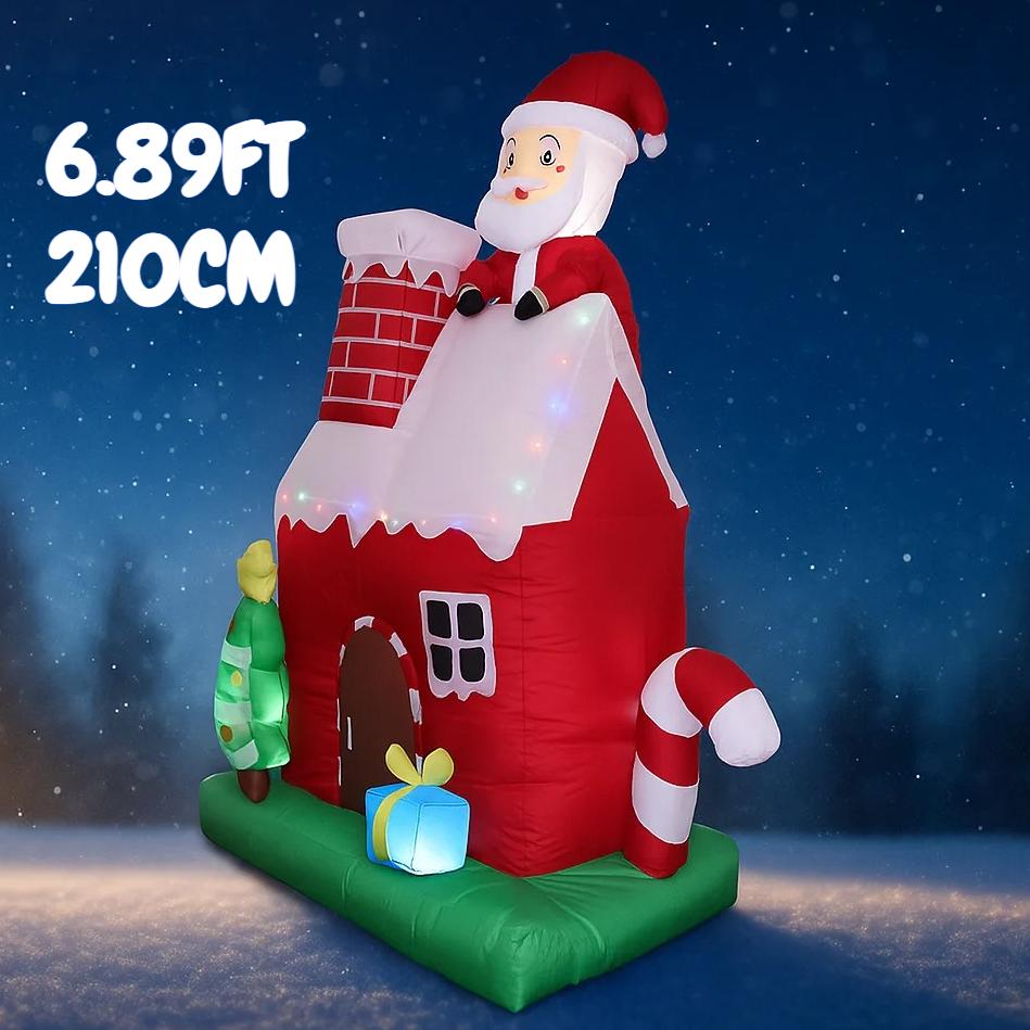 6.89FT Inflatable Toy Santa Man House Christmas Tree Holiday Gifts Xmas Decorations for Yard Christmas Supplies Home Ornaments