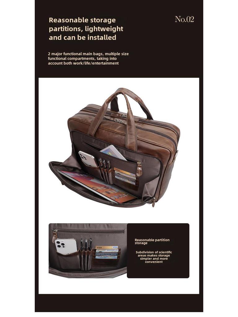 Jiameida Retro Leather Men's 17-Inch Briefcase and Handbag