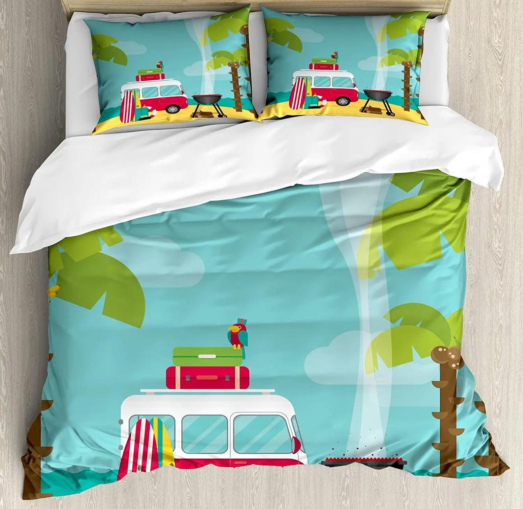 Holiday surf duvet covers, pillowcases, sports travel themed bedding sets, home bedroom décor, gifts for boys and girls