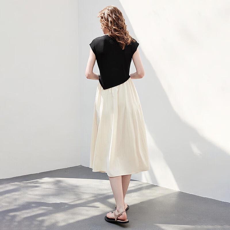 Chuyu French Style Color Block Midi Dress