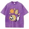 T-shirt Unisex Stampa Gatto Cartone Animato Durian Annidato Cotone Usurata Oversize Girocollo Top Trendy