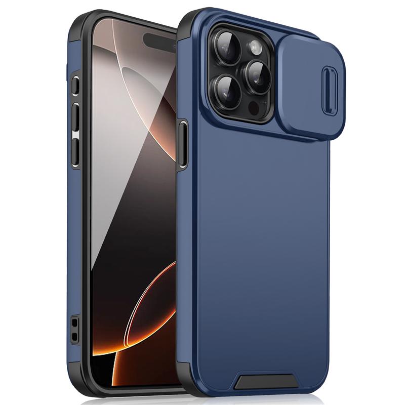 

Чехол для телефона с защитой камеры-слайдером для iPhone 16 13 15 14 11 12 Pro Max Plus Противоударная бронированная матовая крышка для iPhone 16e Fundas iPhone 15 Pro Max синий