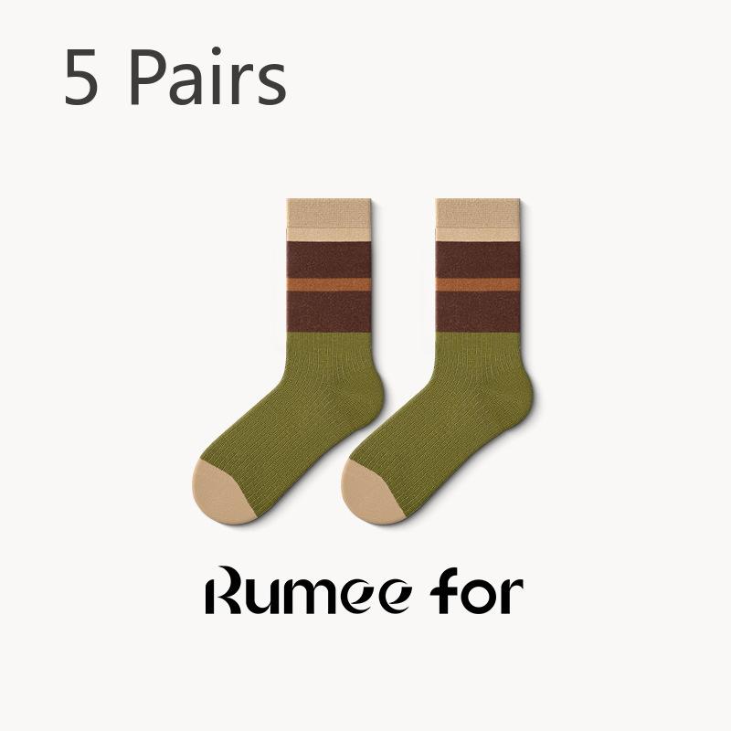

5 Pairs of Female Spring and Autumn Cotton Non Slip Tube Pile Socks 5 Pairs