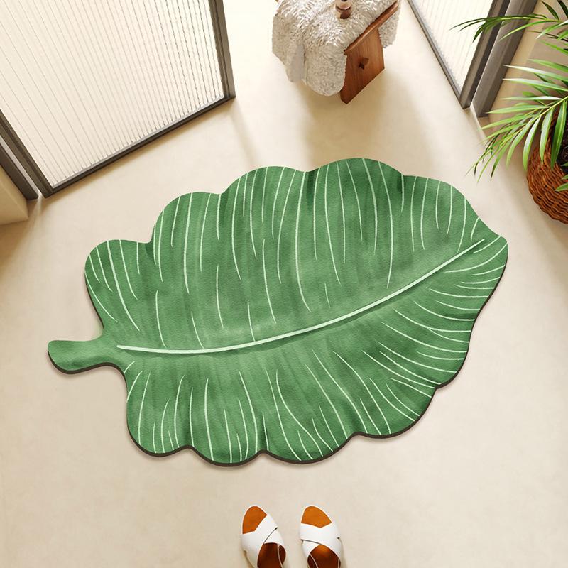 Tappetino da Bagno Assorbente con Foglie Verdi, Resistente allo Sporco, Fresco e Antiscivolo, Decorazione per la Casa