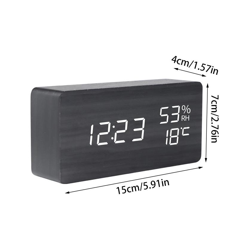 Ceas deşteptător multifuncţional creativ din lemn Ceas simplu din lemn cadou pentru studenţi Ceas electronic Afişare temperatură şi umiditate