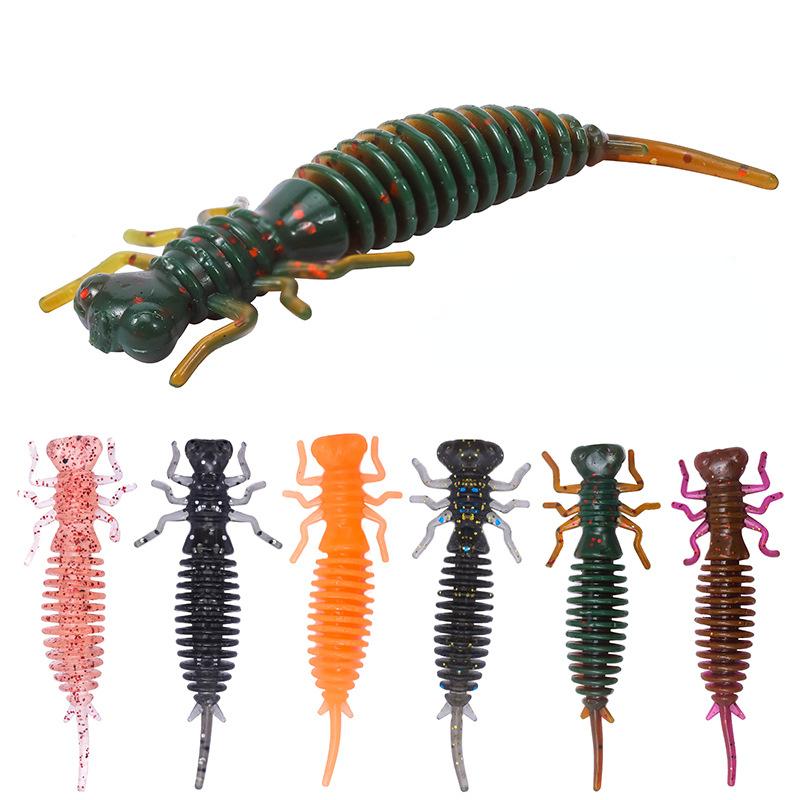 10pcs/lot Worm Larva Soft Lures Artificial Silicone Bait Bionic Dragonfly Lure Bait Soft Bait Hard Bait Spiral Sea FishingTackle